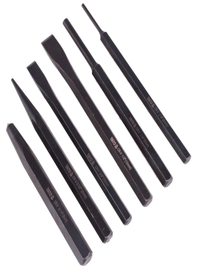 Yato YT-4712 Chisel And Punch Set|Cutting|Punching||Industrial tool|Automotive|Power Tools|Home Tools|hand tools|Repair Tool|Chisel and Punch Set|Workshop Tools|CrV 60|Taper Point End|Black Finish - Image 1